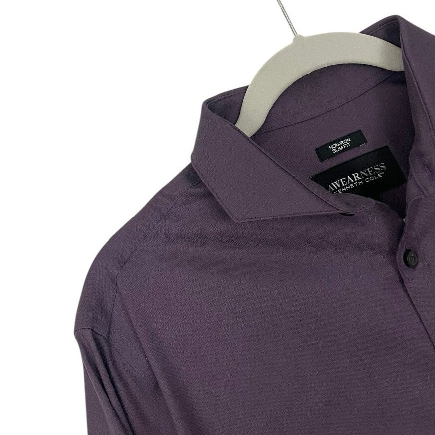 Kenneth Cole Mens Purple Long Sleeve Slim Fit Button Down Dress Shirt