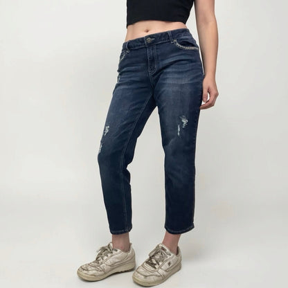 Maurices Straight Leg Ankle Metallic Embroidered Pocket Jeans