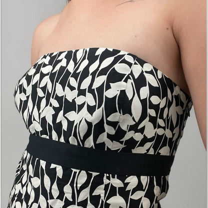 Ann Taylor LOFT Black & White Vine Print Strapless Dress