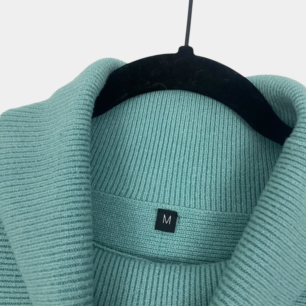 Blue Turtleneck Ribbed Knit Sweater