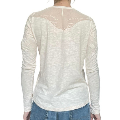 Free People Light Pink Mesh Embroidered Long Sleeve Blouse