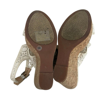 Lucky Brand Cream Lace Cork Wedge Open Toe Boho Heels