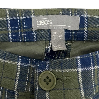 ASOS Green & Navy Blue Plaid High Rise Trousers
