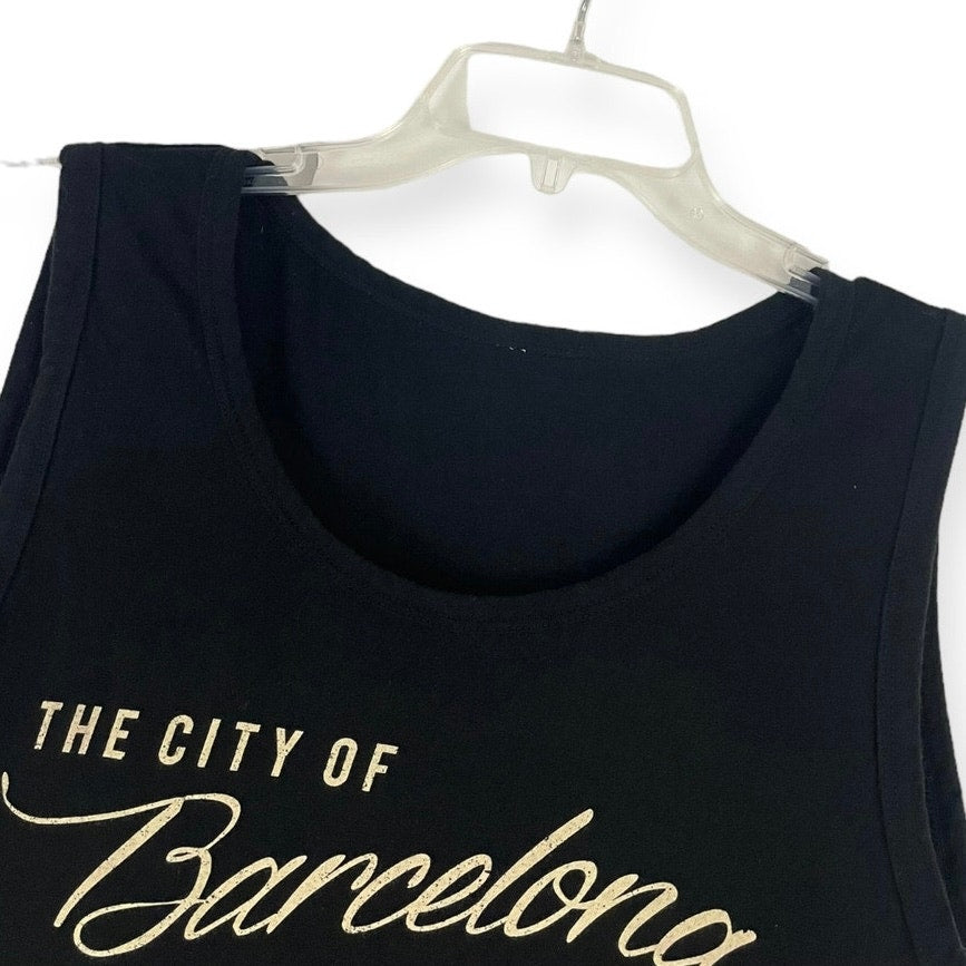 The City Of Barcelona Mens Black Soft Cotton Graphic Tank Top