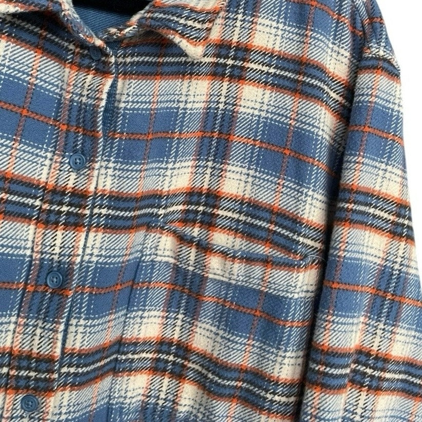 American Eagle Mens Blue & Orange Plaid Thick Button Down Shirt
