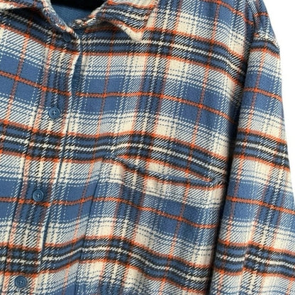 American Eagle Mens Blue & Orange Plaid Thick Button Down Shirt