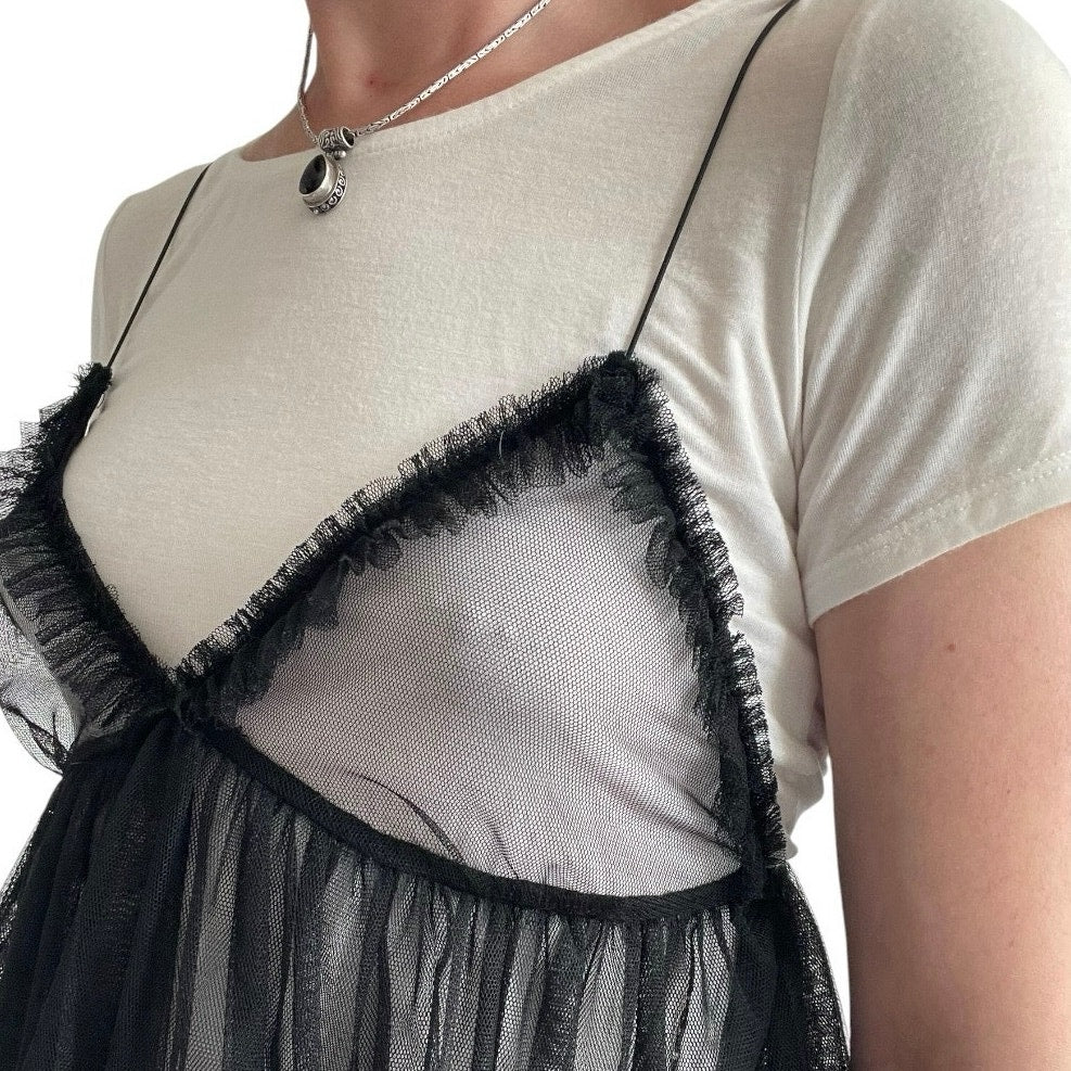 Melrose and Market Black & White Layered Mesh Top
