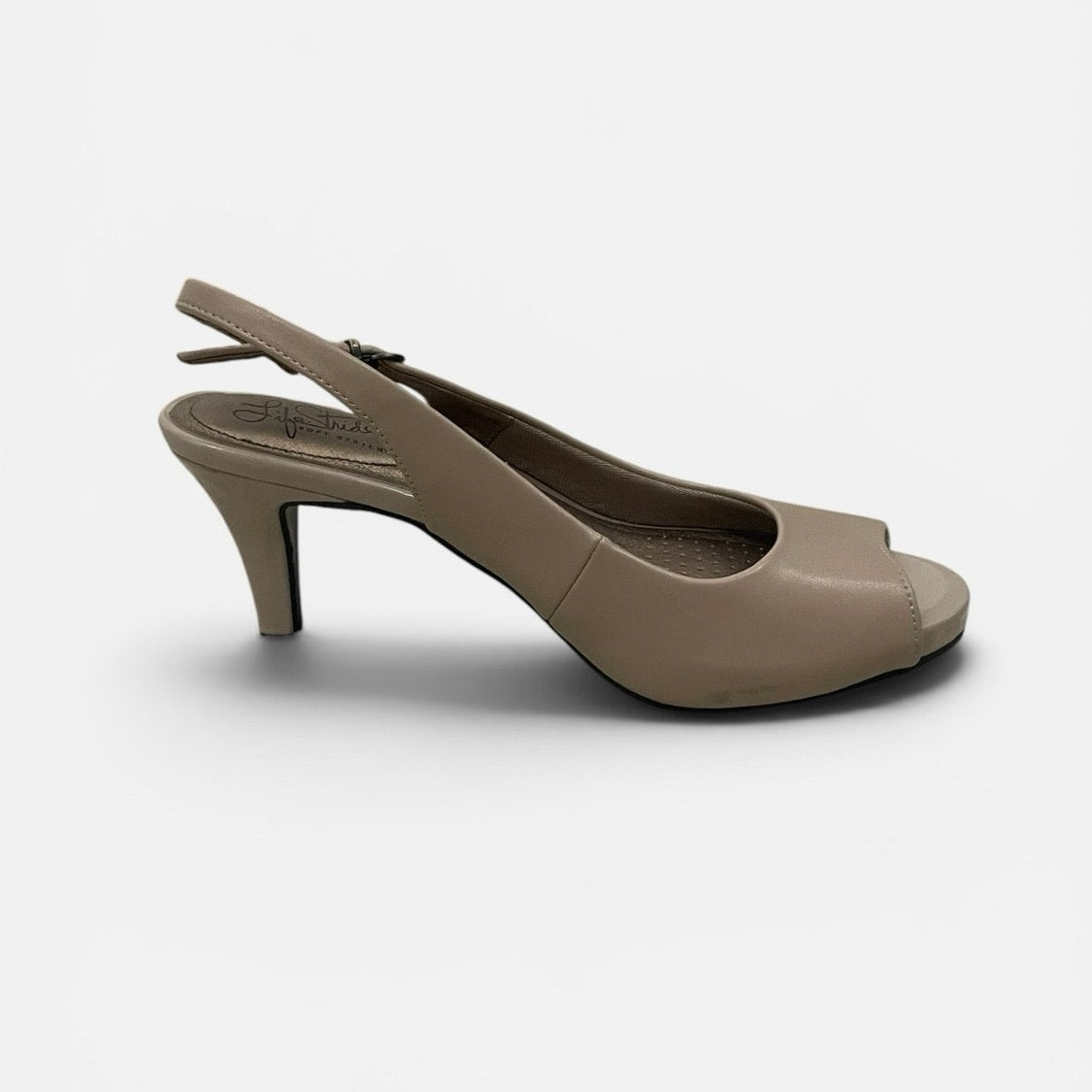 Life Stride Beige Teller Soft System Faux Leather Slingback Heels