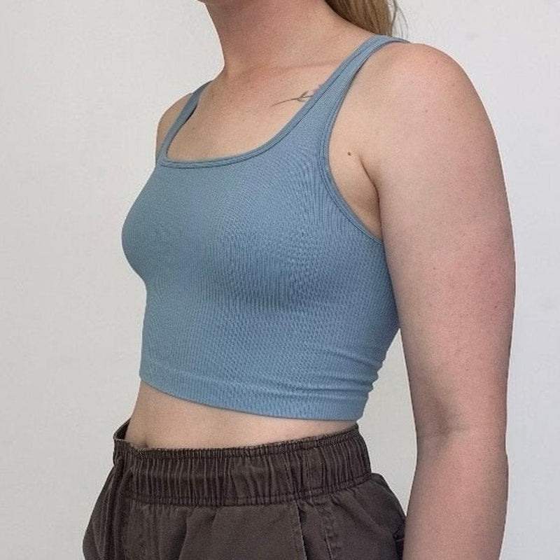 OQQ Blue Ribbed Cropped Tank Top