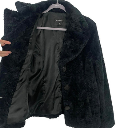 Braetan Vintage Black Fluffy Faux Fur Button Down Coat