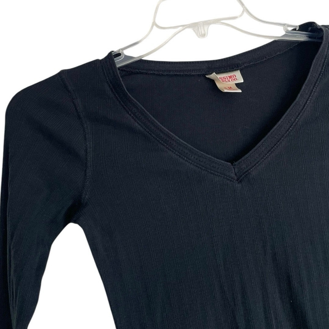 Mossimo Supply Co. Black V-Neck Long Sleeve Ribbed Blouse