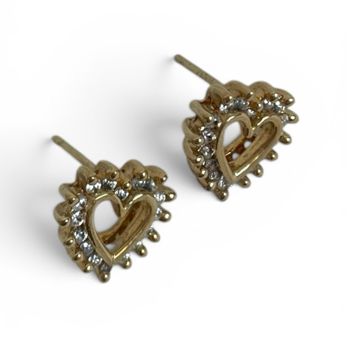 Vintage Gold Tone Open Heart Rhinestone Stud Earrings