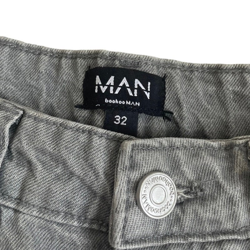 Boohoo Man Mens Grey Cargo Denim Pants