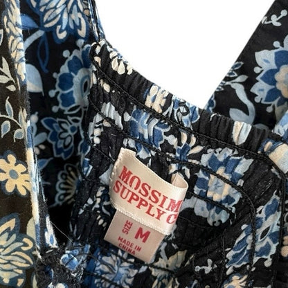 Mossimo Supply Co Blue & Black Floral Boho V-Neck Open Cross Back Dress