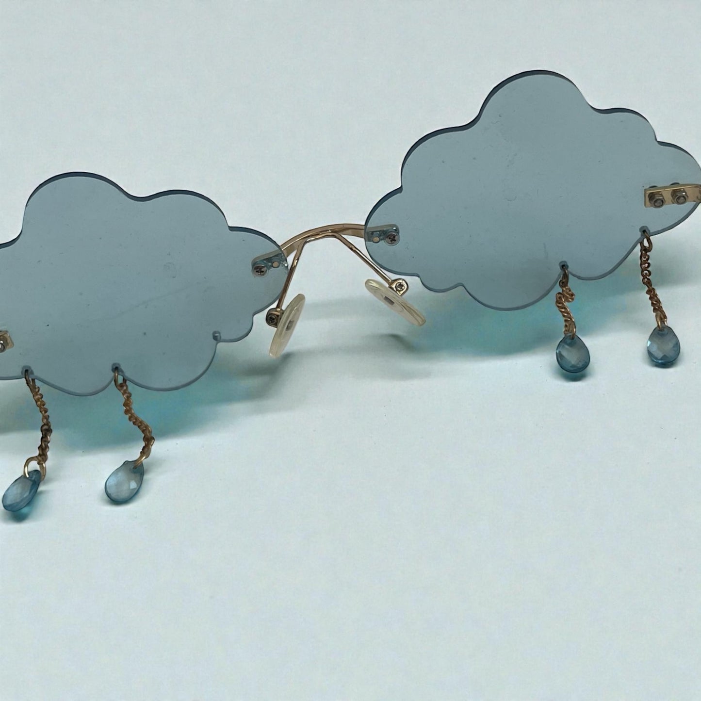 Blue Cloud Dangling Gold Chain Raindrop Crystal Charm Statement Sunglasses