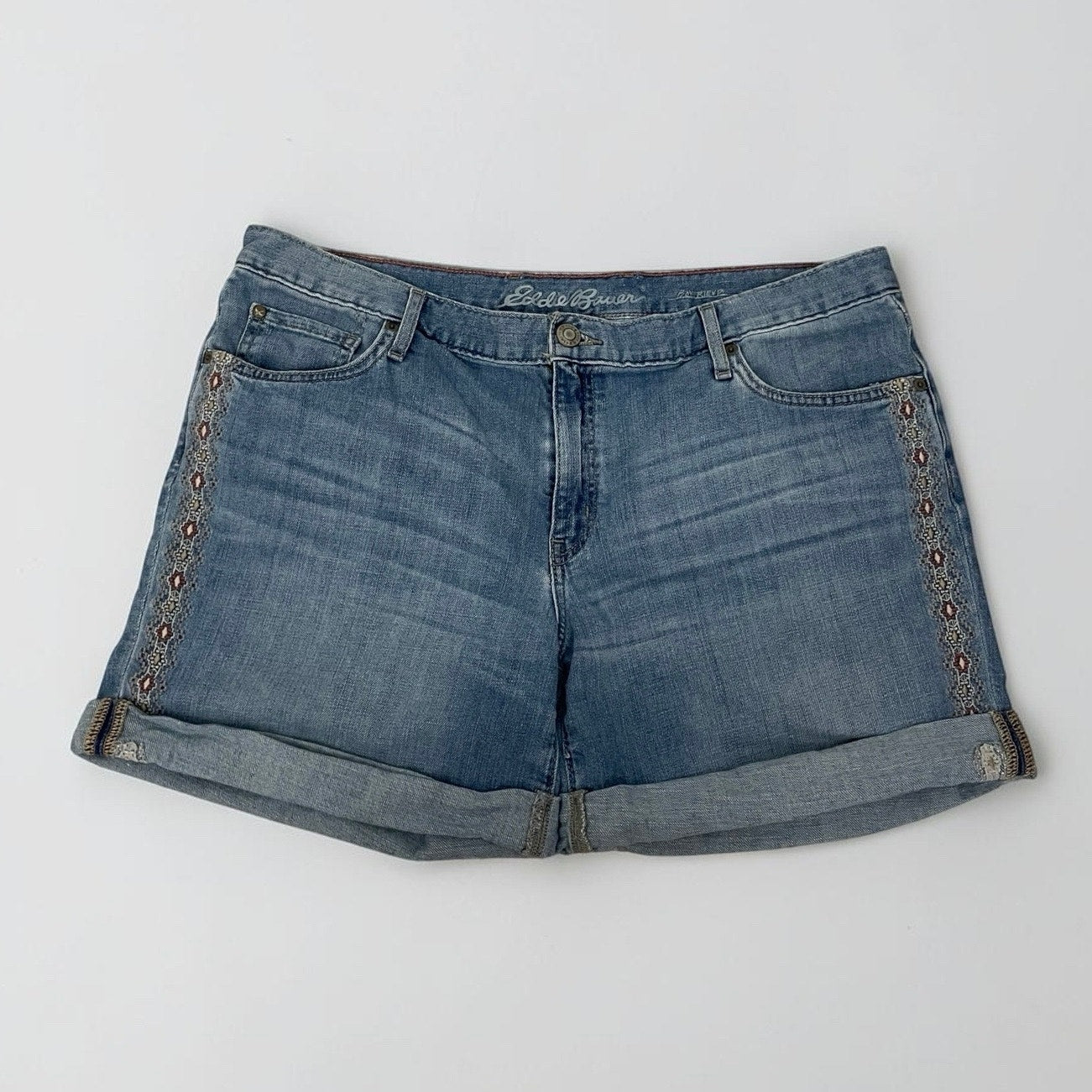 Eddie Bauer Embroidered Cuffed Denim Boyfriend Mini Shorts