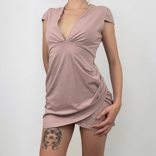 Super Down Pink A-Line V-Neck Cinched Side Mini Dress