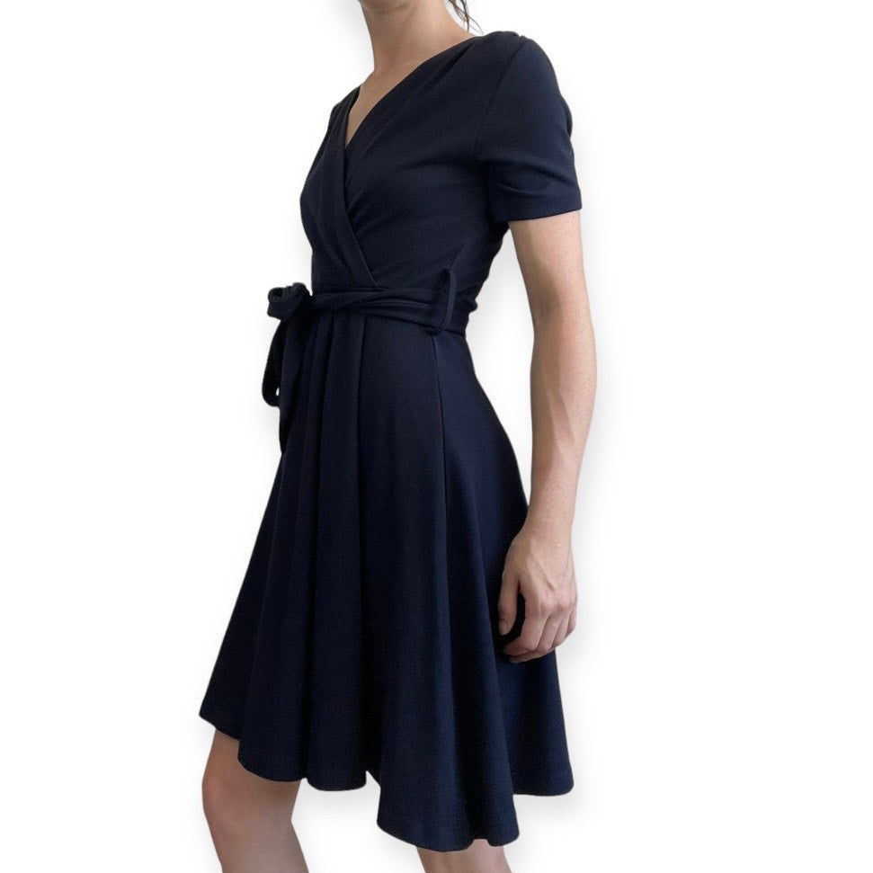 Unique Vintage Navy Blue A-Line Mini Dress with Belt