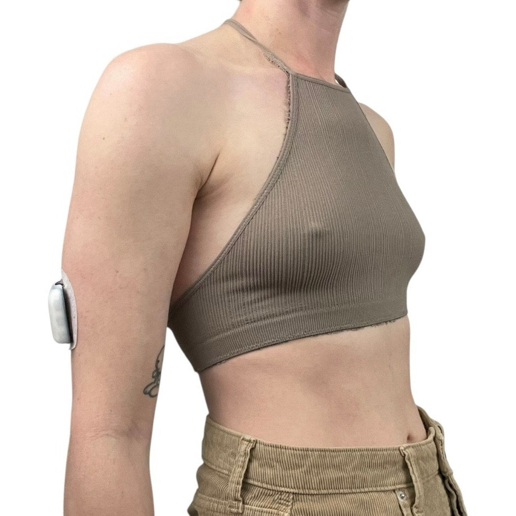 NWT Oniomania Brown Ribbed High Neck Open Back Bralette