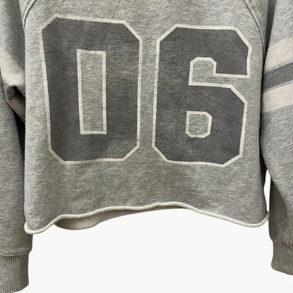 Aerie Grey 06 Graphic Striped Sleeves Crewneck Sweatshirt