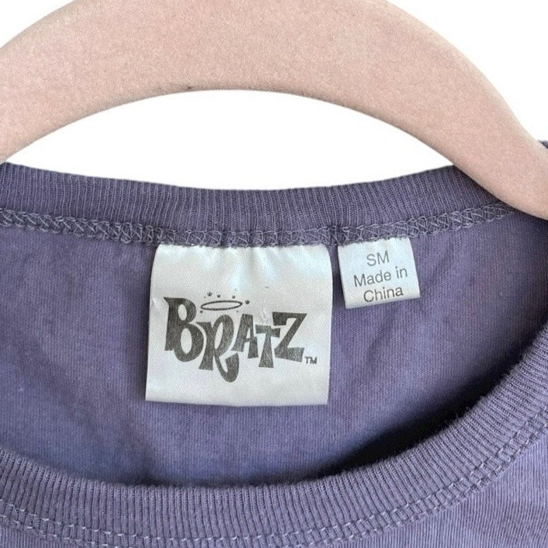 Bratz Purple Graphic Sequin Cropped Cutout Open Tie Back Tank Top