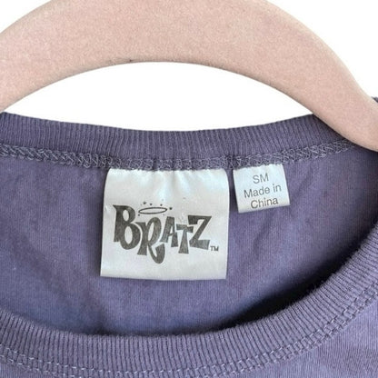 Bratz Purple Graphic Sequin Cropped Cutout Open Tie Back Tank Top