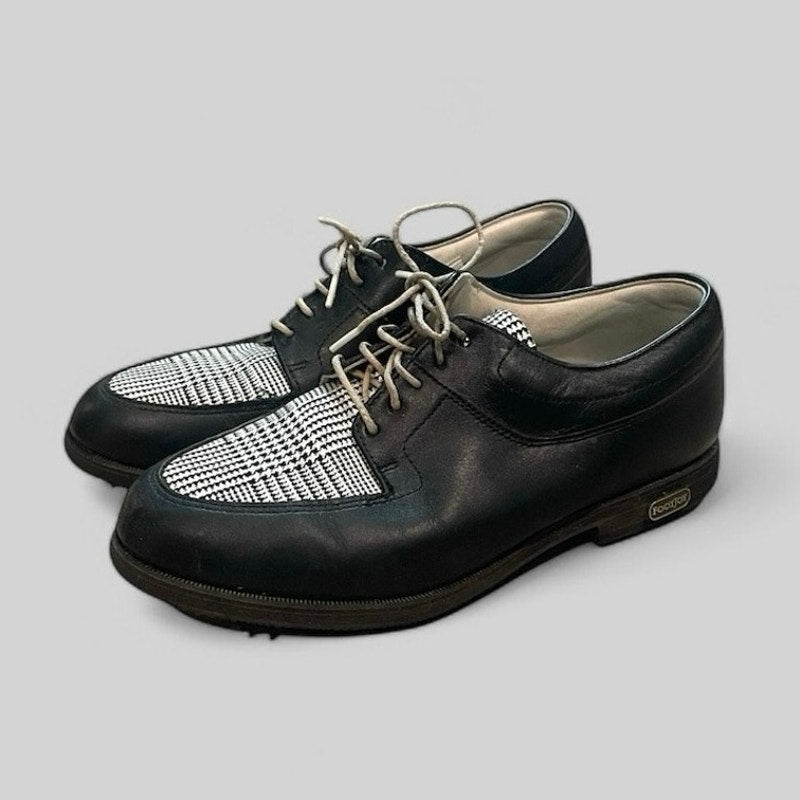 Footjoy Black and White Houndstooth Leather Golf Shoes