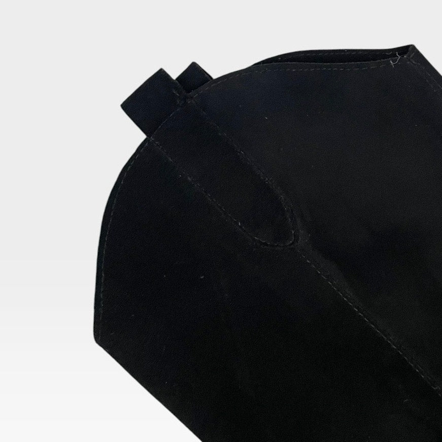 Black Faux Suede Pointed Toe Mid-Calf Heeled Boots