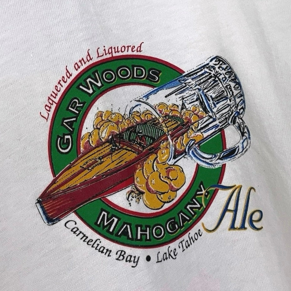 Vintage 90s White Gar Woods Mahogany Ale Lake Tahoe Beer Graphic Tee