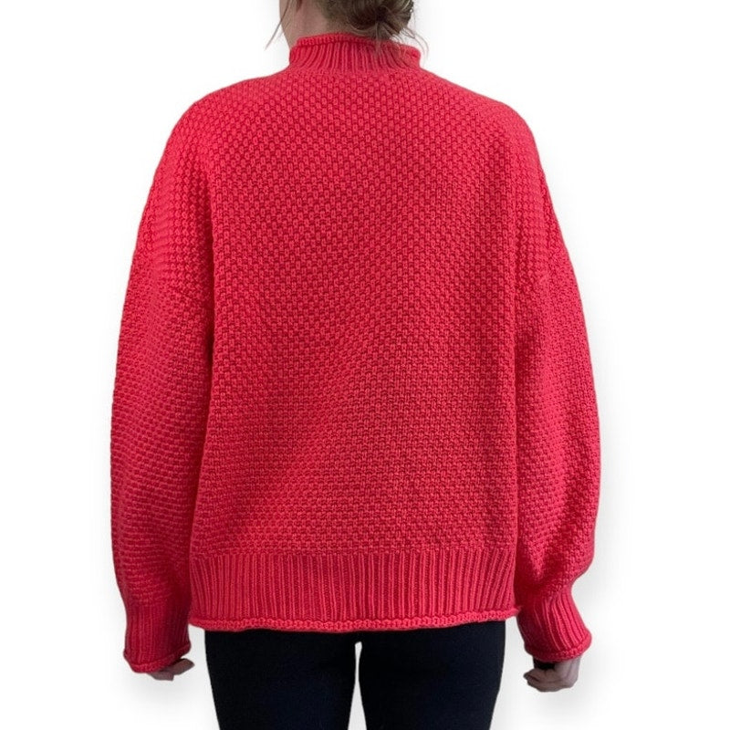 Zesica Bright Pink Knit High Neck Sweater