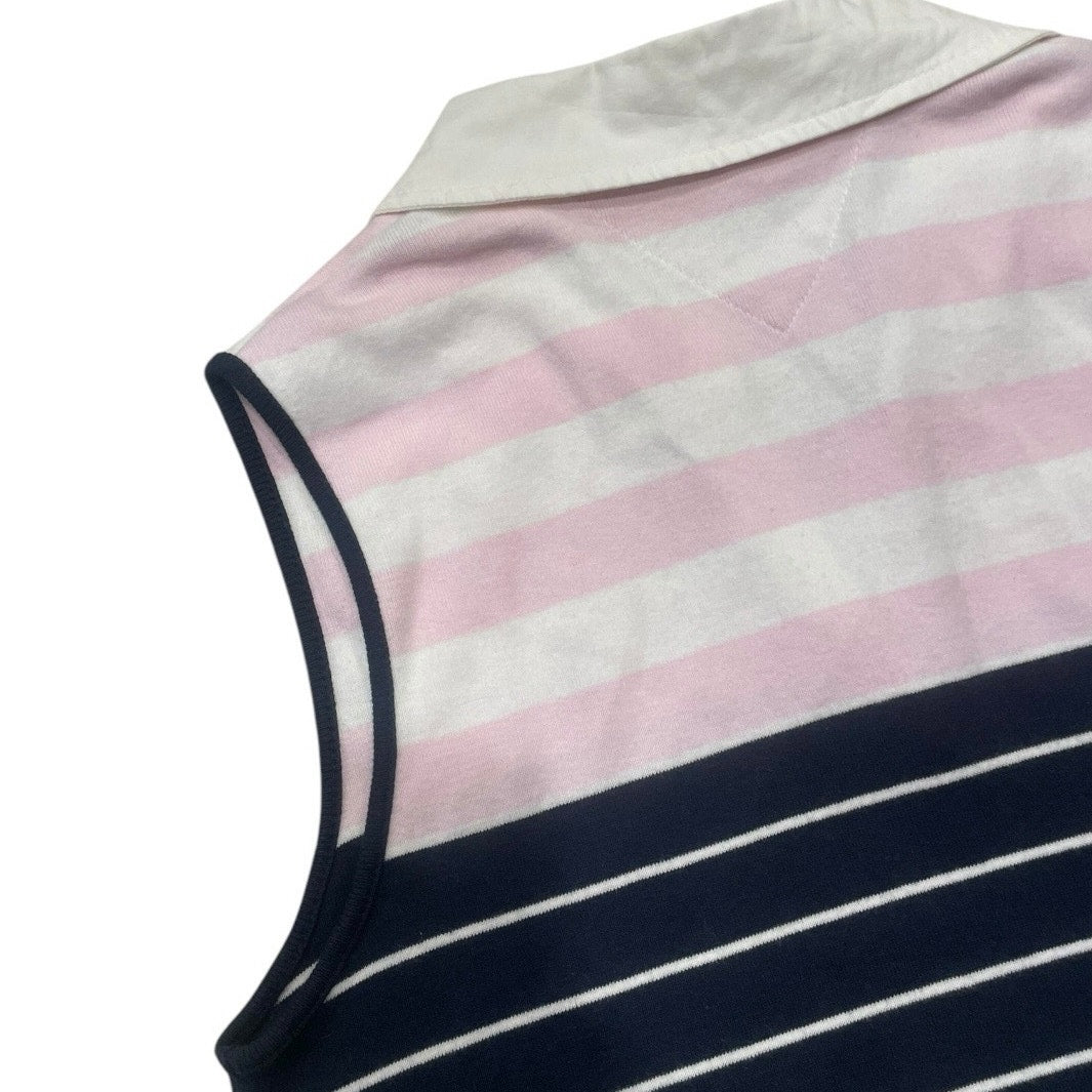 Tommy Hilfiger Navy Blue and Pink Striped Knit Golf Mini Dress