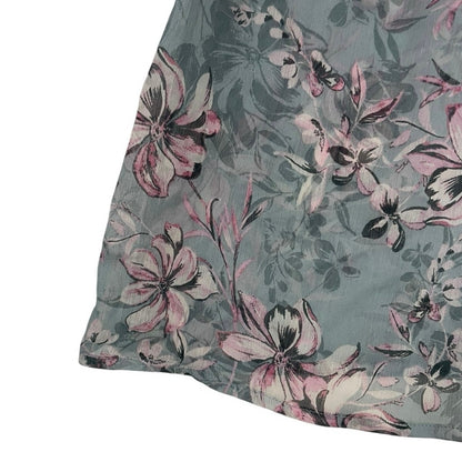 Sheer Grey & Pink Floral Ruffled V-Neck Blouse