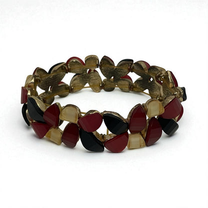 Red Black & Gold Gemstone Stretch Bracelet
