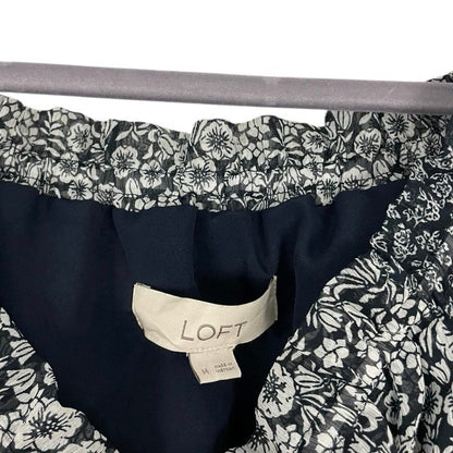 LOFT Black & Black Floral Layered Half Sleeve A-Line Mini Dress