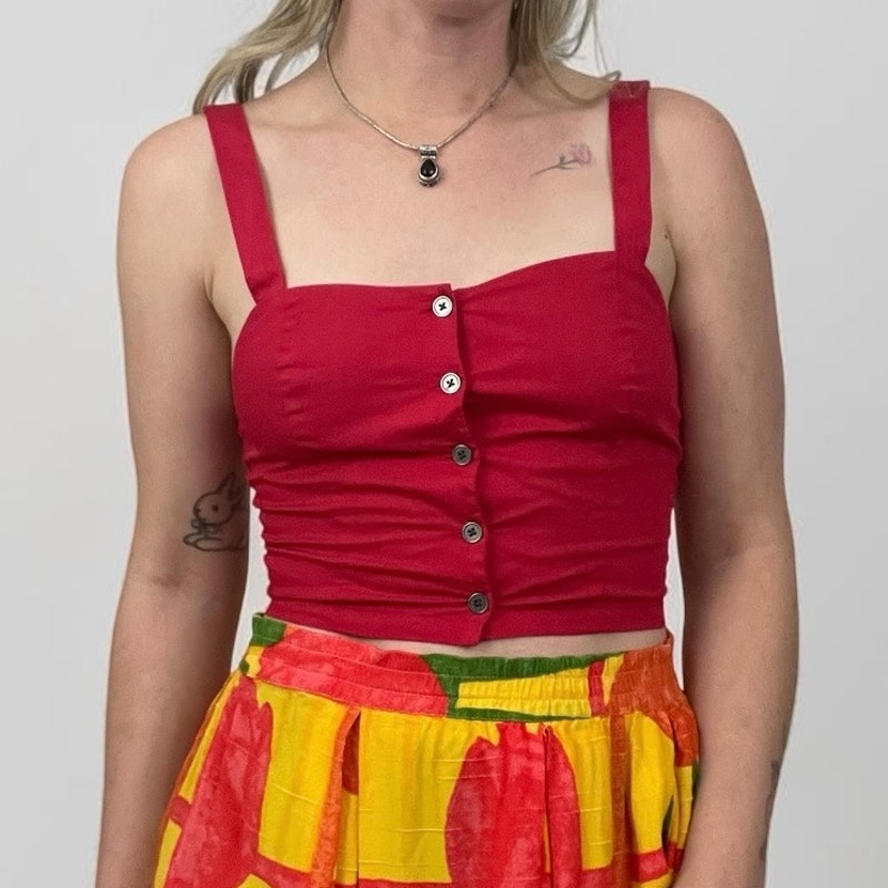 Kendall & Kylie Red Cropped Button Down Tank Top