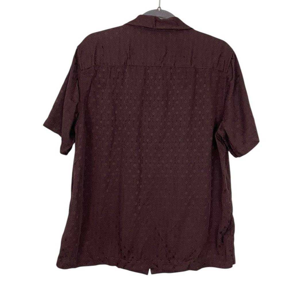 H&M Mens Silky Burgundy Button Down Short Sleeve Shirt