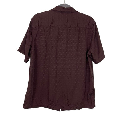 H&M Mens Silky Burgundy Button Down Short Sleeve Shirt