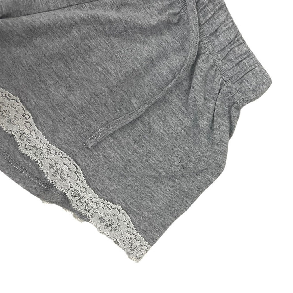 Grey & White Lace Trim Casual Lounge Mini Shorts