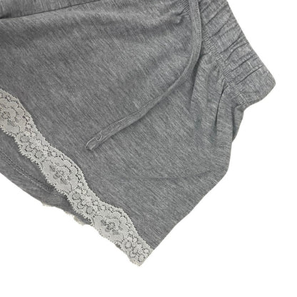 Grey & White Lace Trim Casual Lounge Mini Shorts