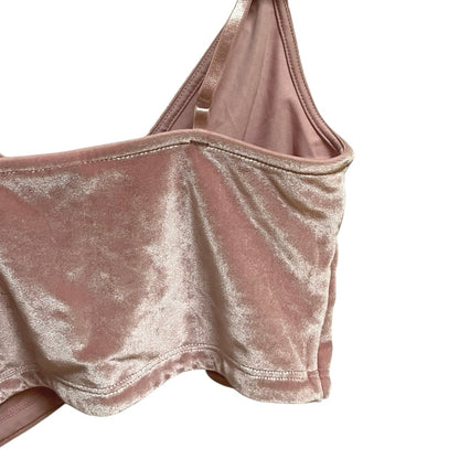 Divided by H&M Pink Crushed Velvet Cropped Plunge V-Neck Tank Top