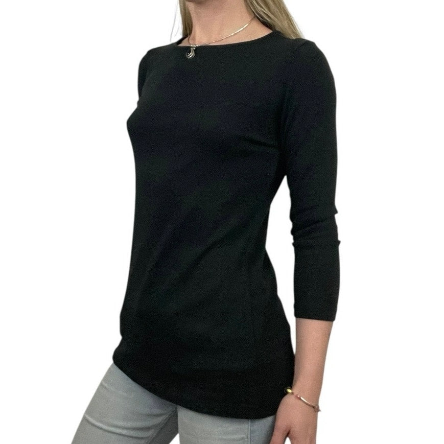 Jarbo Black Cropped Sleeve Crewneck Blouse