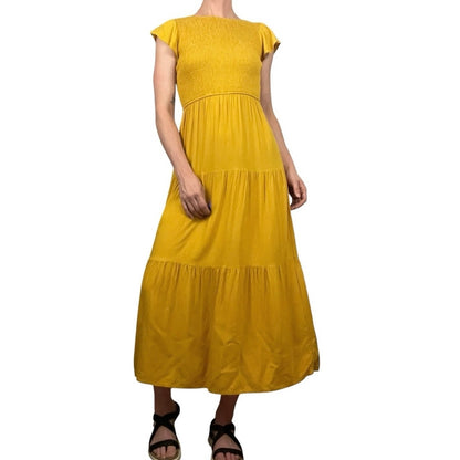 Zesica Yellow Ruched A-Line Maxi Dress