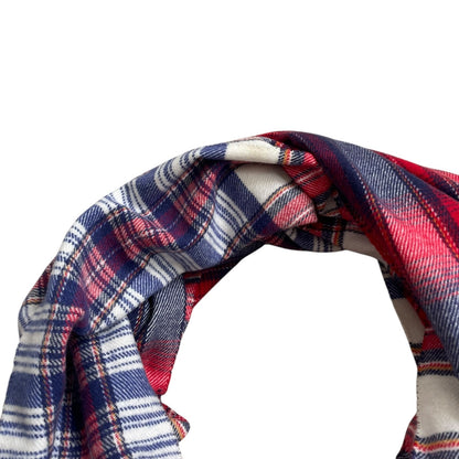 Soft Red & Blue Plaid Fringe Scarf