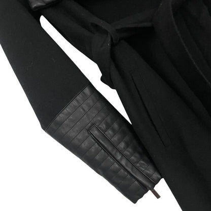 Bagatelle Black Faux Leather Trim Belted Moto Wrap Coat