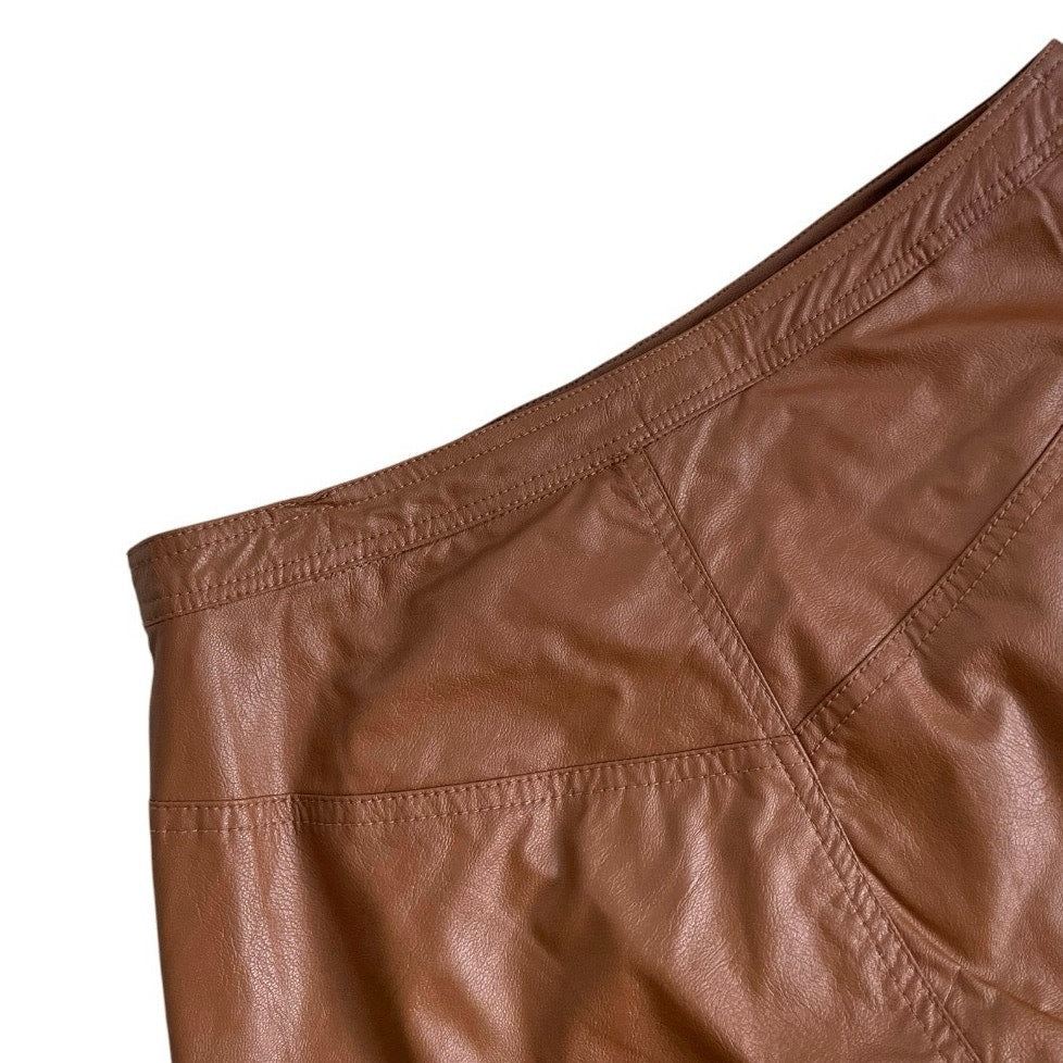 Free People Brown Faux Leather Wrap Mini Skirt