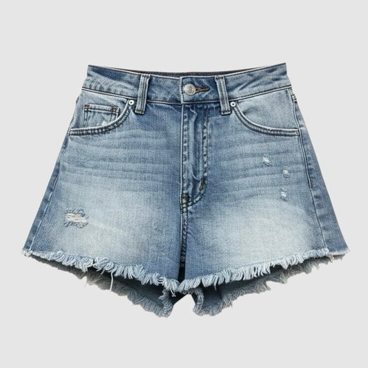 Sky and Sparrow Denim High Rise Distressed Mini Jean Shorts