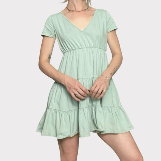 Wild Fable Light Green Tiered Short Sleeve A-Line Mini Dress