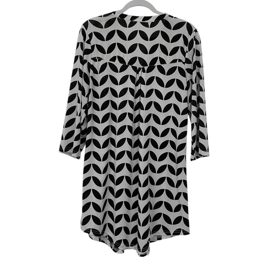 Reborn Black & White Geometric Print 3/4 Sleeve Tunic Blouse