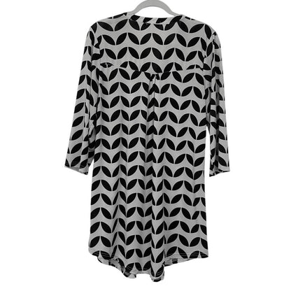 Reborn Black & White Geometric Print 3/4 Sleeve Tunic Blouse
