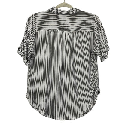 Universal Thread White & Grey Striped Button Down Cuffed Sleeve Blouse